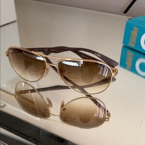 Ray-Ban Gold Frame Sunglasses with Brown Lenses